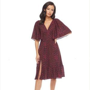 Dress The Population Francesca Maroon Black Leopard Print Dress Sz XS